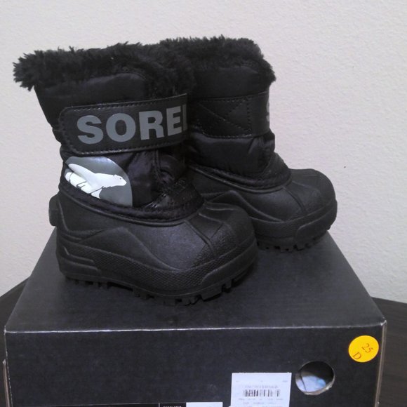 Size 4 Black, Charcoal Toddler's Infants SOREL Toddler Snow Commander Boots - Picture 2 of 4